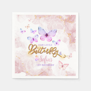 Serviette En Papier Papillon premier anniversaire fille 1er rose viole