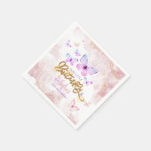 Serviette En Papier Papillon premier anniversaire fille 1er rose viole (Coin)