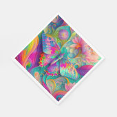 Serviette En Papier Papillon psychédélique coloré et fleurs (Coin)