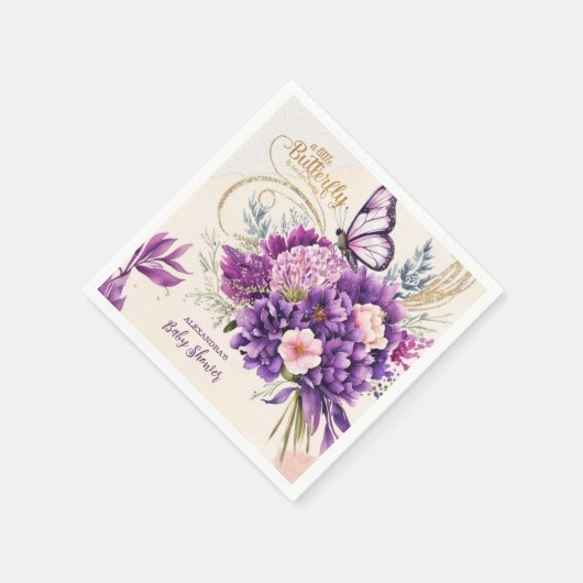 Serviette En Papier Papillon Purple Floral rose Fille Baby shower (Coin)