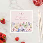 Serviette En Papier Papillon Rose Anniversaire (En situation)