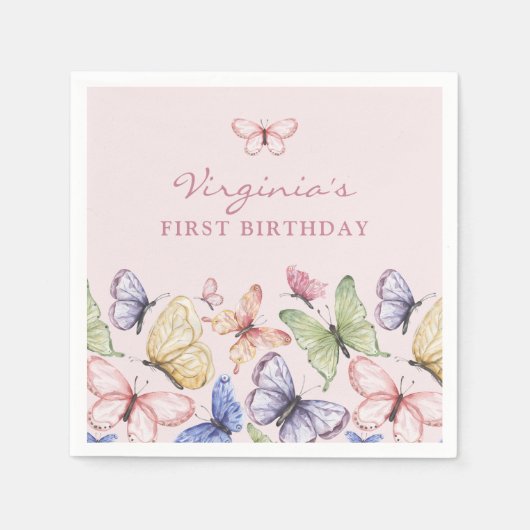 Serviette En Papier Papillon Rose Anniversaire (Devant)