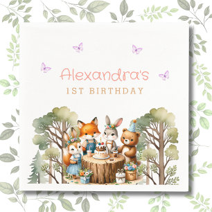 Serviette En Papier Papillon rose Bois Animaux Fille 1er anniversaire