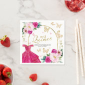 Serviette En Papier Papillon rose chaud Quinceanera Napkins (En situation)