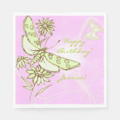 Serviette En Papier Papillon Rose Citron Vert (Devant)