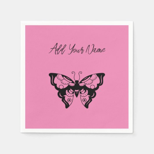 Serviette En Papier Papillon rose - Créez vos propres serviettes (CYO) (Devant)