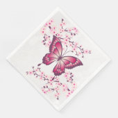 Serviette En Papier Papillon Rose Et Fleur De Cerise (Coin)