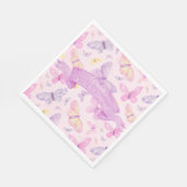 Serviette En Papier Papillon rose et violet personnalisé Anniversaire (Coin)