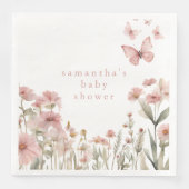 Serviette En Papier Papillon rose floral fleur sauvage baby shower fil (Devant)
