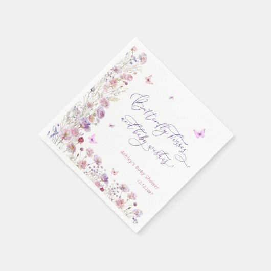 Serviette En Papier Papillon rose pourpre Baisers Baby shower fille (Coin)