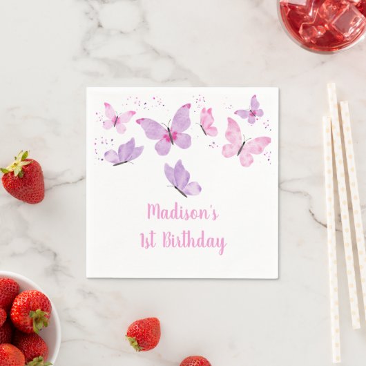 Serviette En Papier Papillon rose violet Anniversaire (En situation)