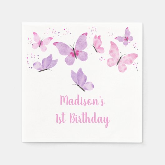 Serviette En Papier Papillon rose violet Anniversaire (Devant)
