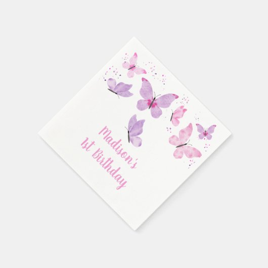 Serviette En Papier Papillon rose violet Anniversaire (Coin)