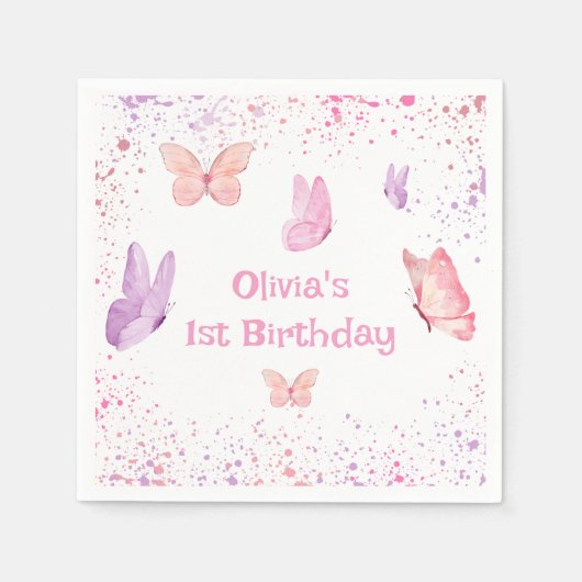 Serviette En Papier Papillon rose violet Anniversaire (Devant)