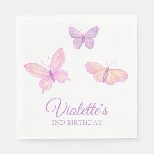 Serviette En Papier Papillon rose violet bébé fête d'anniversaire (Devant)