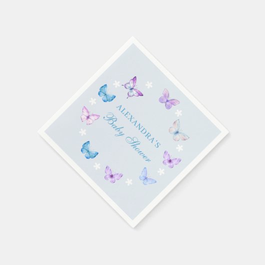 Serviette En Papier Papillon rose violet Dusty Baby shower bleu (Coin)