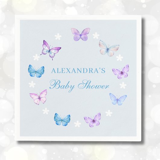 Serviette En Papier Papillon rose violet Dusty Baby shower bleu
