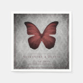 Serviette En Papier Papillon rouge Vintage Mariage damassé (Devant)