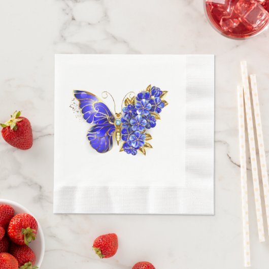 Serviette En Papier Papillon saphir à fleurs (En situation)
