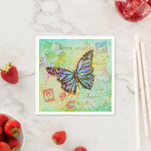 Serviette En Papier Papillon sarcelle et violet  (En situation)