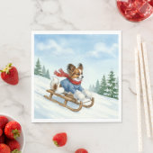 Serviette En Papier Papillon Sledding, Napkins (En situation)