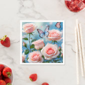 Serviette En Papier Papillon Sur Fleur Rose (En situation)