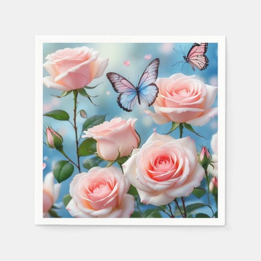 Serviette En Papier Papillon Sur Fleur Rose (Devant)