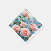 Serviette En Papier Papillon Sur Fleur Rose (Coin)