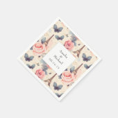 Serviette En Papier Papillon Tour Eiffel et Mariage Motif Rose (Coin)