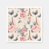 Serviette En Papier Papillon Tour Eiffel et Motif Rose (Devant)