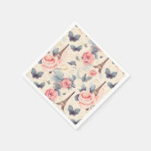Serviette En Papier Papillon Tour Eiffel et Motif Rose (Coin)
