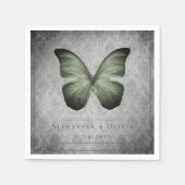 Serviette En Papier Papillon Vintage vert Mariage damassé (Devant)