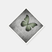 Serviette En Papier Papillon Vintage vert Mariage damassé (Coin)