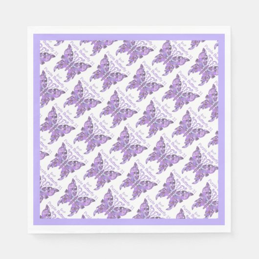 Serviette En Papier Papillon violet 31 serviettes (Devant)