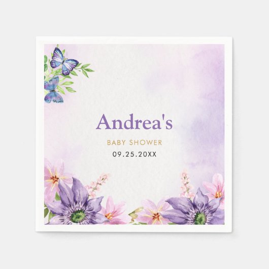 Serviette En Papier Papillon violet Baby shower Napkin (Devant)