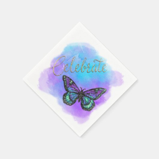 Serviette En Papier Papillon violet et bleu peint (Coin)