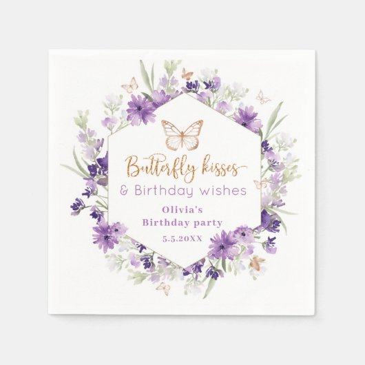 Serviette En Papier Papillon violet fleur sauvage embrasse anniversair (Devant)