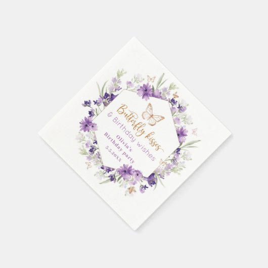 Serviette En Papier Papillon violet fleur sauvage embrasse anniversair (Coin)