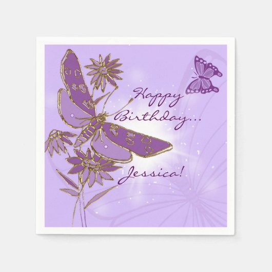 Serviette En Papier Papillon violet serviettes d'anniversaire (Devant)