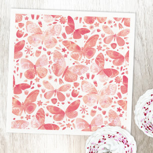 Serviette En Papier Papillons Aquarelle Corail rose
