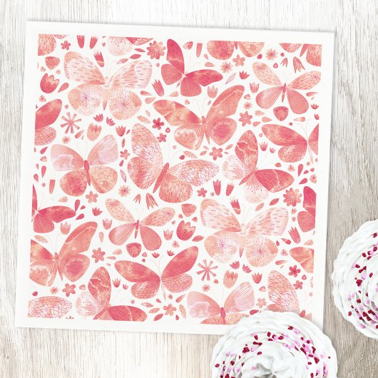 Serviette En Papier Papillons Aquarelle Corail rose