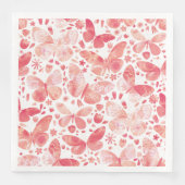 Serviette En Papier Papillons Aquarelle Corail rose (Devant)