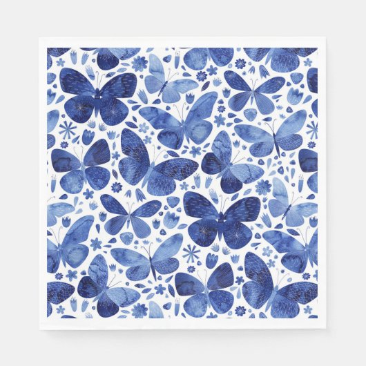 Serviette En Papier Papillons Aquarelle Indigo Blue Napkins (Devant)