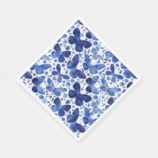 Serviette En Papier Papillons Aquarelle Indigo Blue Napkins (Coin)