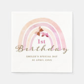 Serviette En Papier Papillons arc-en-ciel Anniversaire Pastel Pinks (Devant)