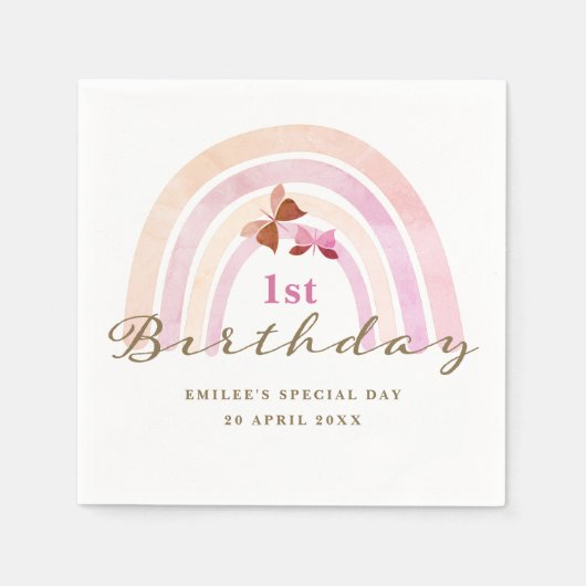 Serviette En Papier Papillons arc-en-ciel Anniversaire Pastel Pinks (Devant)