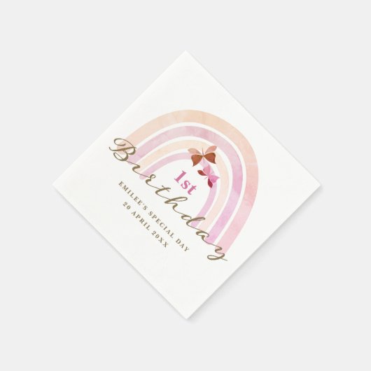 Serviette En Papier Papillons arc-en-ciel Anniversaire Pastel Pinks (Coin)