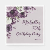 Serviette En Papier Papillons aux fleurs blanches violettes 75e annive (Devant)