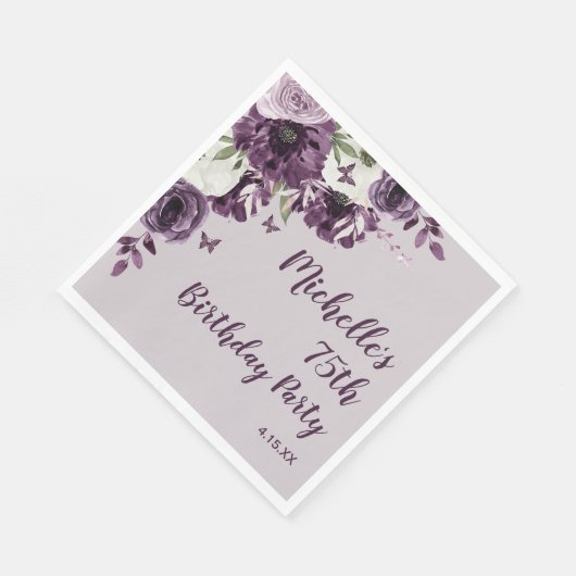 Serviette En Papier Papillons aux fleurs blanches violettes 75e annive (Coin)