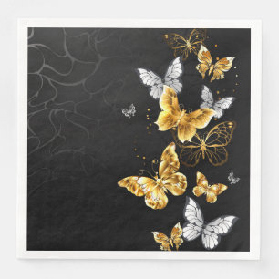 Serviette En Papier Papillons blancs et dorés